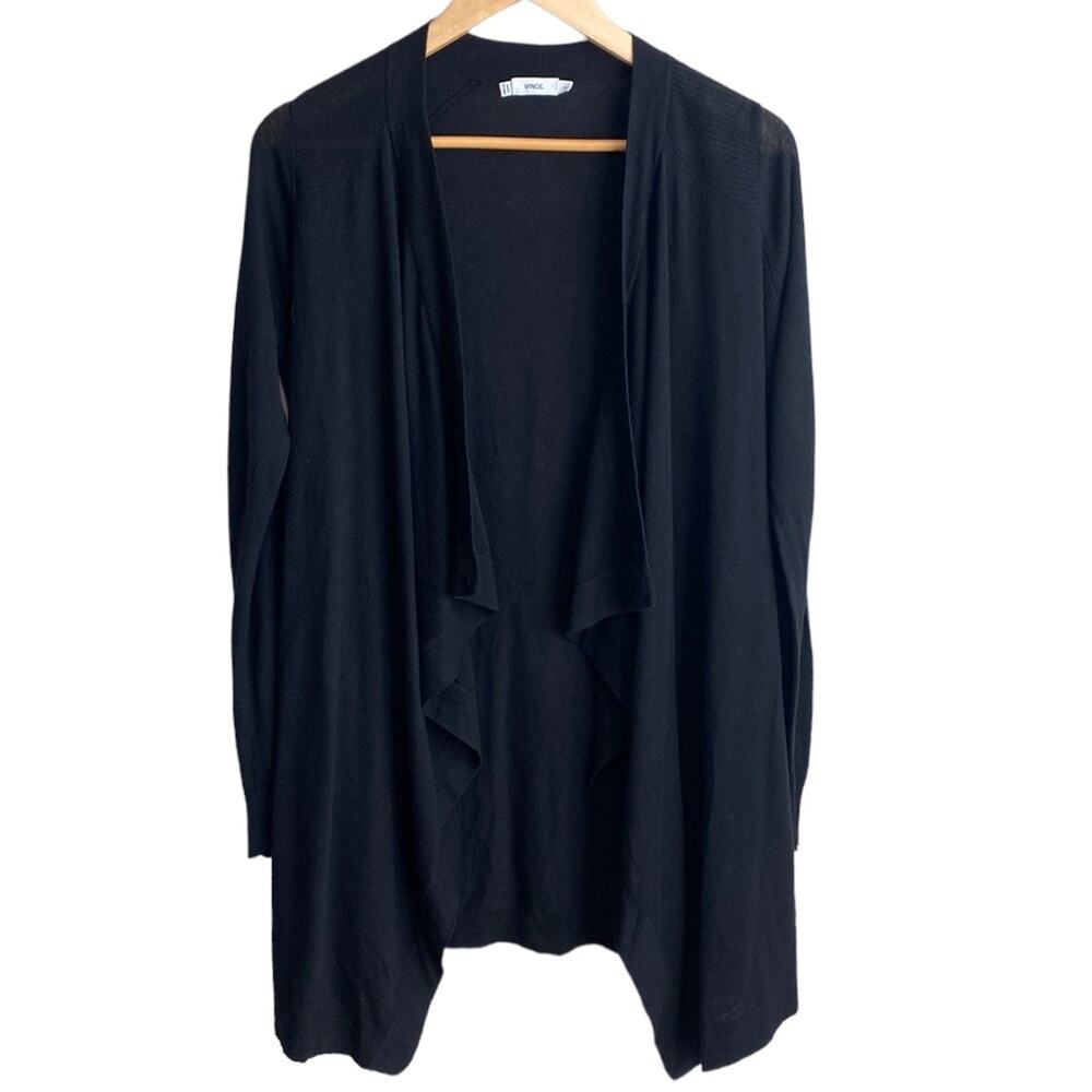 Vince Lightweight Merino Wool Blend Open Front Cardigan Sweater Black S